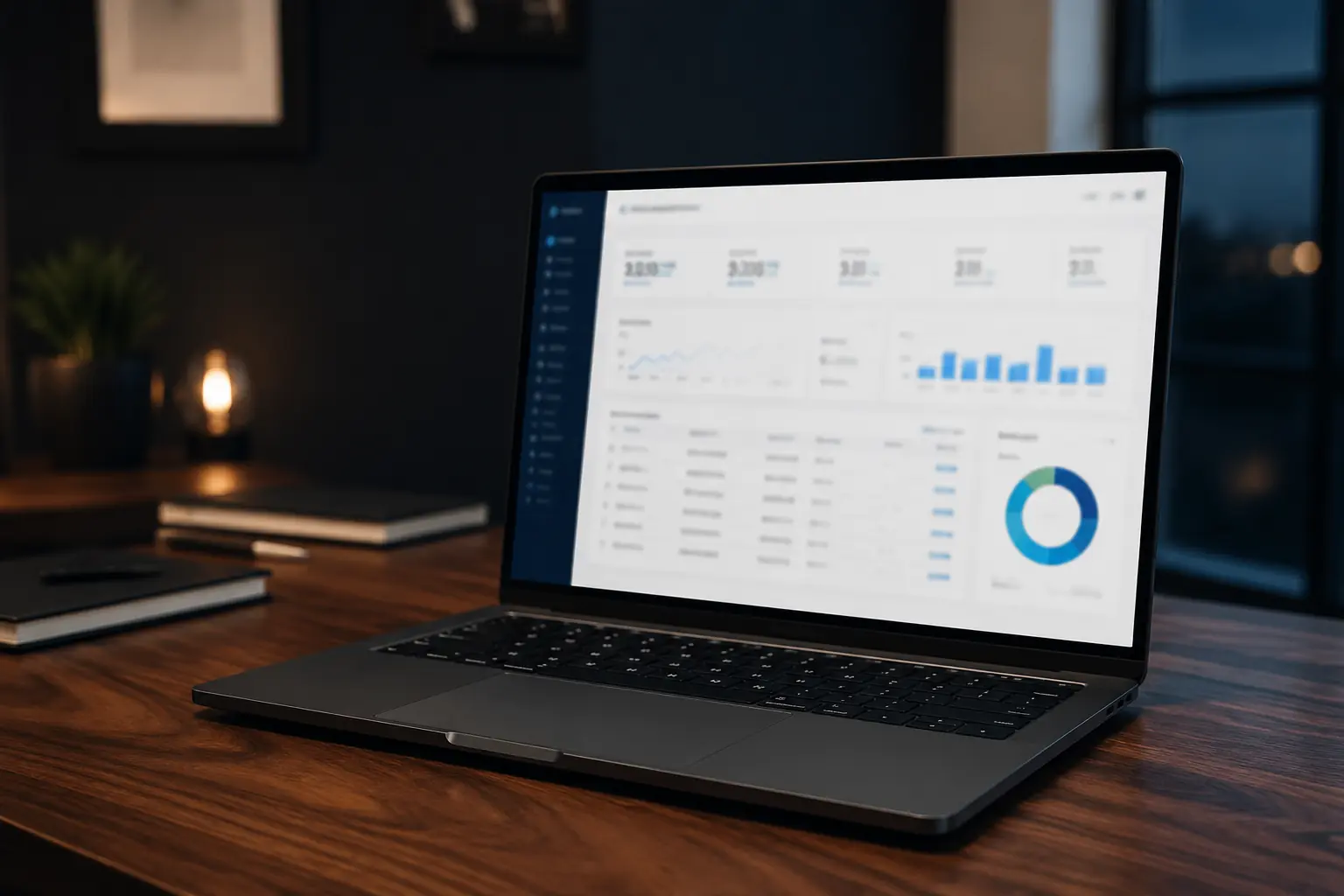 Professional laptop displaying a custom business management system